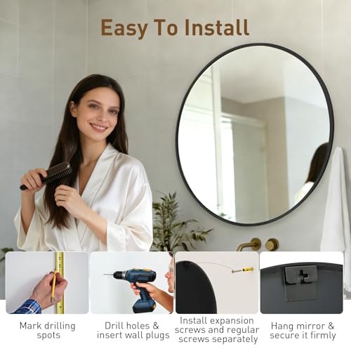 Image of NEWBULIG Bathroom Mirror, Wall Mirror with Aluminum Alloy Thin Frame, Bathroom Mirrors for Over Sink, Bedroom, Living Room, Entryway
