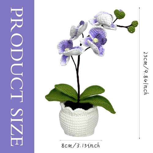 Magicherry Handgefertigte gehäkelte Phalaenopsis-Orchidee, Topfpflanzen, gestrickte künstliche Orchidee, Phalaenopsis-Blumen mit exquisitem Topf für Zuhause, Büro, Hochzeit, Tischdekoration, Lila