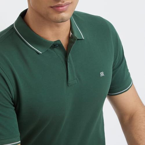 Image of Raymond Men's Modern Fit Solid Pattern Pure Cotton Polo Neck Half Sleeve Casual T-Shirt