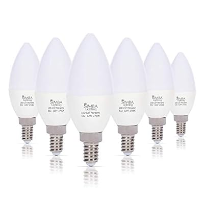 Simba Lighting LED Candelabra Light Bulbs B11 (C37) Candle Shape E12 Base (6 Pack) | Decorative 7W 60W Replacement 110V, 120V for Chandelier, Ceiling Fan, PC Cover, Non-Dimmable, Warm White 2700K