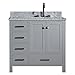 ARIEL Cambridge A037SRCWRVOGRY 37" Inch Single Right Offset Rectangular Sink Solid Wood Grey Bathroom Vanity Cabinet with 1.5" Inch Edge White Carrara Marble Countertop and Backsplash