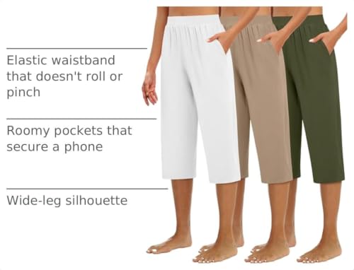 Huukeay 3 Pack Women's Wide Leg Capris Sweatpants, XX-Large, 3-Color by Huukeay - Used condition - US$41.96