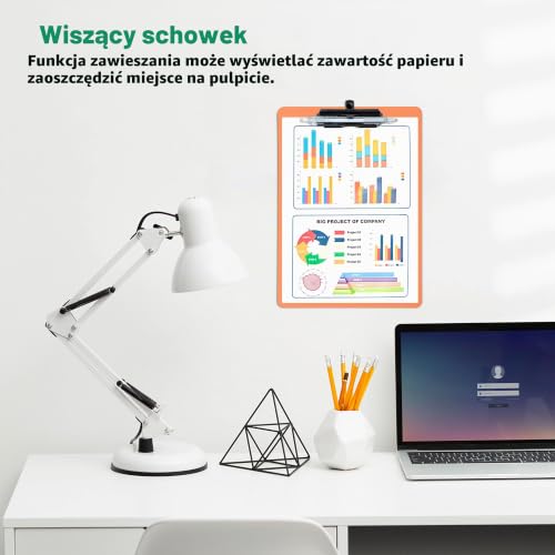 FRETONBA Teczka do przechowywania z uchwytem na długopisy, 6 opakowań A4 z wysuwanym haczykiem, plastikowe tablice z klipsem z bezpiecznym trzymaniem, schowki do pisania do materiałów biurowych i