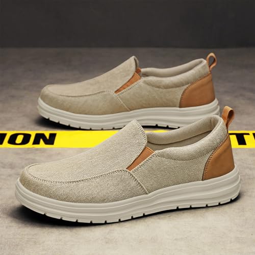 MILDSEVEN Large Size Men's Fashion Linen Shoes, Simplicity Breathable Canvas Shoes, Casual Comfortable Retro Loafers,10,Beige3