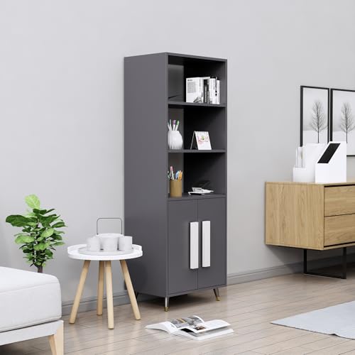 Image of Bniture Book Shelf Wooden | Engineered Wood Bookshelf for Home with 2 Door & 3 Shelf | Multipurpose Open Book Shelf Stand for Library, Study Room & Living Room | Slate Grey