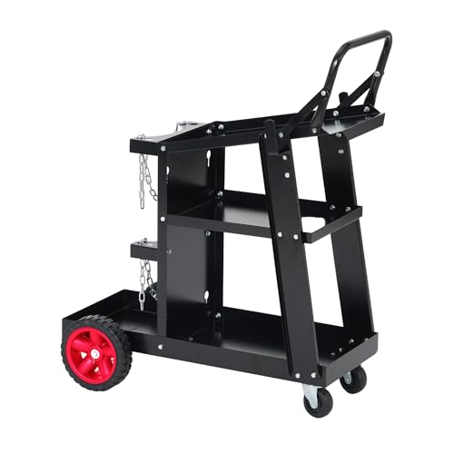 Image of Garvee 3 Tier Heavy Duty Welding Cart with Gas Tank Holder, Rolling Welding Trolley for Welder, MIG TIG Plasma Cutter, Workshop & Construction Site