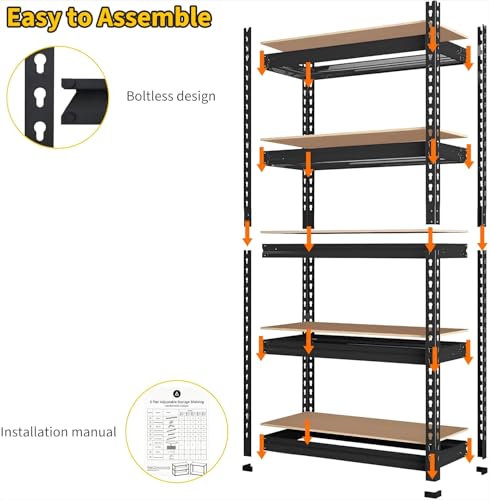 Image of Garage Shelving Heavy Duty Storage Shelves 2000Lbs Capacity, 5 Tier Adjustable Metal Shelving Unit 30 inch W x 12 inch D x 60 inch H, Industrial Utility Rack for Kitchen Pantry