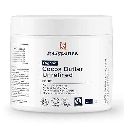 Naissance Manteca de Cacao BIO n. º 303 - 250g - Pura, natural, certificada ecológicamente, vegana, no OGM - Ideal para recetas cosméticas DIY.