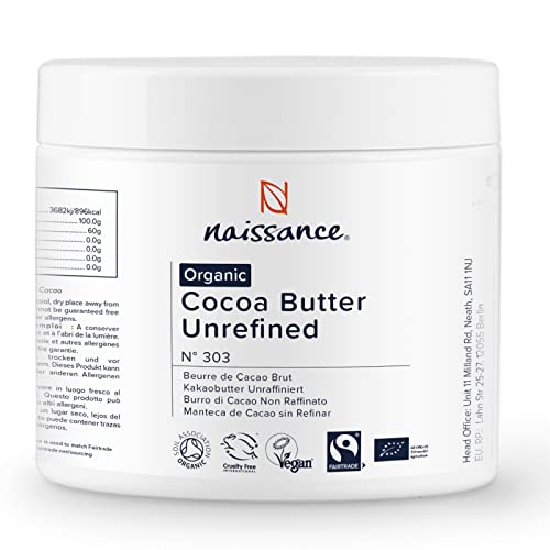 Naissance Manteca de Cacao BIO n. º 303 – 250g - Pura, natural, certificada ecológicamente, vegana, no OGM - Ideal para recetas cosméticas DIY.