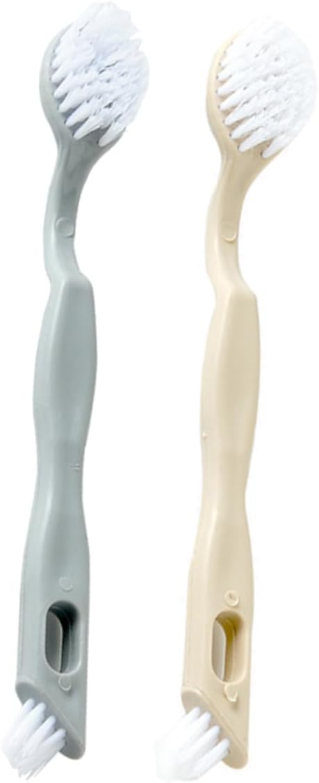 2pcs Long Handle Laundry Brush for Shoe Cleaning Beige Plastic
