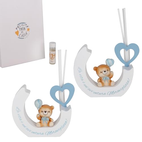 Doni Bomboniere Taufe 1 Diffusor Essenz mit Teddybär zum ersten Geburtstag Ballon in den Händen auf der Basis befindet sich die Aufschrift "Das Leben ist ein wunderbares Abenteuer, originelle