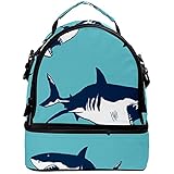 GIOVANIOR Fierce Sharks Marine Blue Background Lunch Bag Insulated Lunch Box Picnic Bag School Coole
