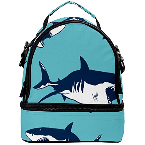 Giovanior Fierce Sharks Marine Blue Background Lunch Bag Insulated Lunch Box Picnic Bag School Cooler Bag For Men Women #TOP6