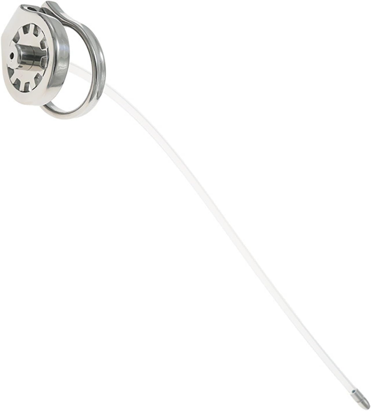 Stainless Steel Heavy Duty Flat Chastity Lock with Extra Long Catheter Hollow Silicone Catheter Thickened Chastity Device Penis Lock for Beginner Prevent Erection Invisible Lock and Key