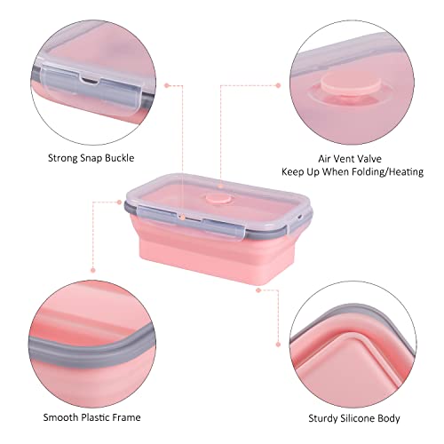 Collapsible Food Storage Containers With Airtight Lid, 27 Oz, Large Kitchen Stacking Silicone Collapsible Meal Prep Container Set For Leftover, Microwave Freezer Dishwasher Safe, Pink, Set Of 4 #TOP4