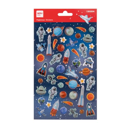 APLI Kids MAXI Spacecraft 20204 - Autocollants espace pour enfants, 50 Stickers Colorés : fusées, vaisseaux, planètes - Idéal loisirs créatifs et...