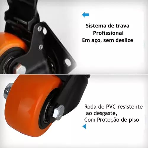 4 Rodizios Pvc Rodinha Moveis 50m C/Trava Laranja Giratorio
