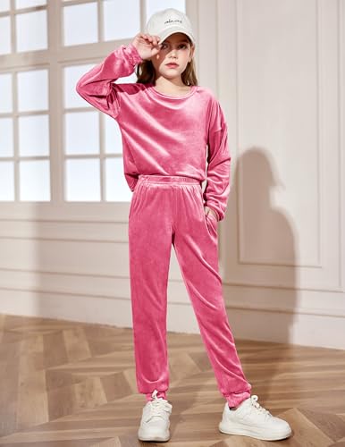 Image of Arshiner Girls 2 Piece Outfit Sweatsuits Set Kids Velour Sweatshirts & Sweatpants Tracksuits Set for Girls