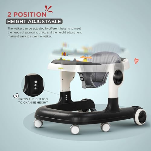 Image of Baybee 2 in 1 Baby Walker for Kids with Adjustable Height & Wheel Lock | Activity Push Walker for Baby with Musical Toy Bar & Stopper | Kids Walker Baby 6-18 Months Boy Girl (Black)