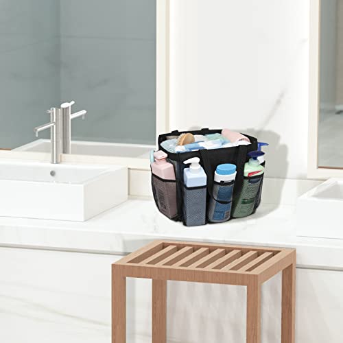 F-Color Mesh Shower Caddy Portable, 8.3" Deeper Pockets Large Shower Caddy Bathroom Caddy For College Dorm Room Bathroom Essentials, 2 Handles Shower Bag Tote For Gym Rv, Camp With S Hook, Black #TOP7
