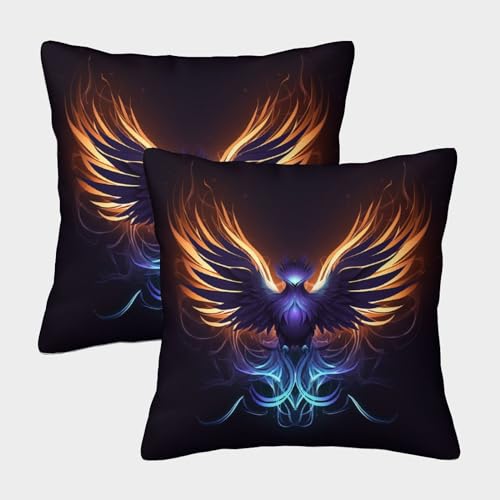 GUYDZOOM Phoenix Pack of 2 Cushion Covers, Theme Decorative Cushion Cover, Sofa Cushion Covers, Outdoor Garden, Hidden Zip 45x45cm