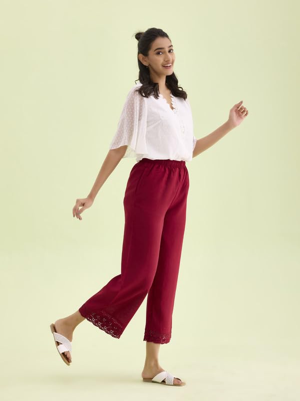 Image of GO COLORS Soft Linen Wide Pant Full Length for Women| Breathable, Mid Rise