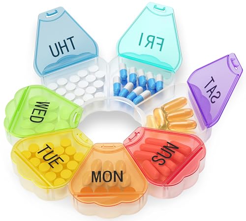 Weekly Pill Organizer, Thinned and Enlarged 7 Day Pill Organizer, Cute Daily Pill Box with Large Compartment for Travel, Pill Container for Medication, Vitamin, Supplements(Rainbow)