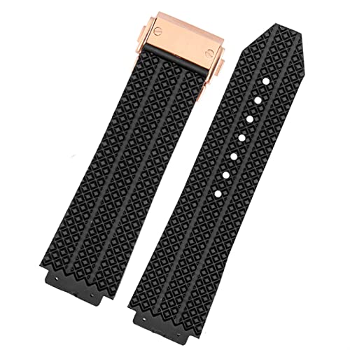 EEOMOiK for HUBLOT Big Bang Silicone Watch Band 26mm*19mm 25mm*17mm Waterproof Watch Strap Watch Rubber Watch Bracelet (Color : 2 Black-Rosegold, Size : 25-17mm)