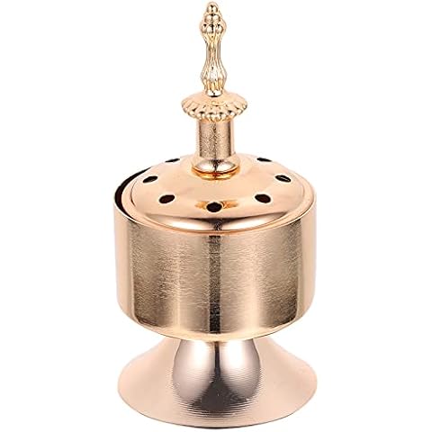 SOIMISS Arabian Incense Burner Golden Iron Incense Holder Decorative Frankincense Resin Burner with Lid Desktop Censer Decor for Bakhoor Oud Incense Sticks Cover
