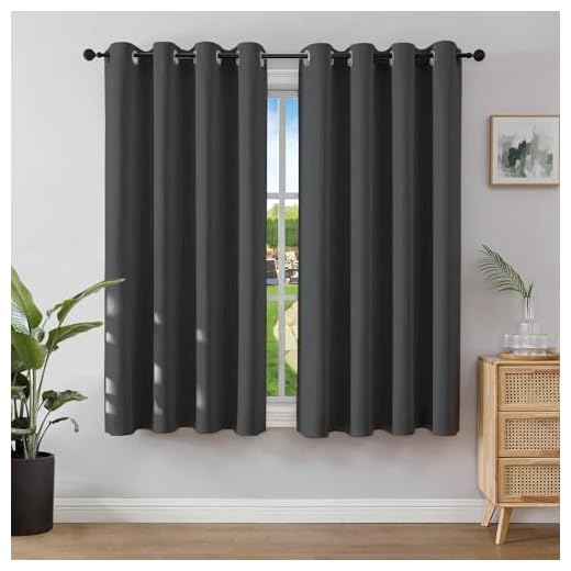 Joydeco Blickdichte Vorhänge mit Ösen Gardinen 2er Set, Verdunkelungsvorhang Thermovorhang Hitzeschutz, Ösenvorhang für Schlafzimmer Wohnzimmer (2xH137xB117, Dunkelgrau)