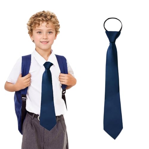 GNEGNI LIFE - GNEGNI LIFE Cravate pour enfant garçon et fille - Réglable - Couleur unie - Avec fermeture éclair - Pour mariage, remise de diplôme, spectacle, bleu marine, taille unique