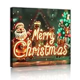 漫画クリスマスサンタキャンバスウォールアートクリスマスサインアートワークプリントホリデーウォール壁画クリスマスデコレーションファミリー70x70cmインナーフレーム