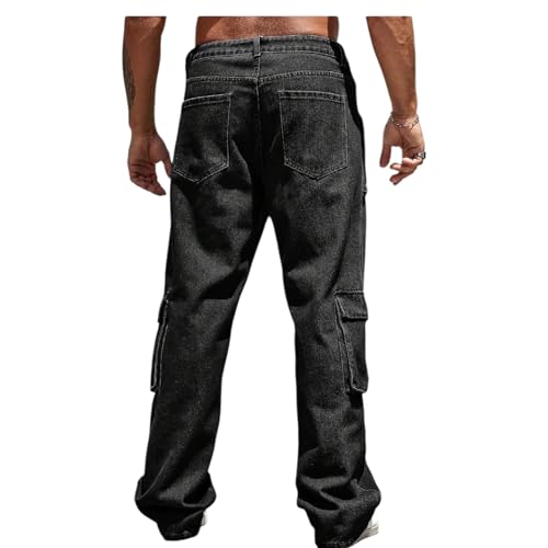 Men's Cargo Denim Jeans, Wide Leg Loose Fit, Blue, Multi-Pocket Design, Casual Streetwear Style, Relaxed Workwear2