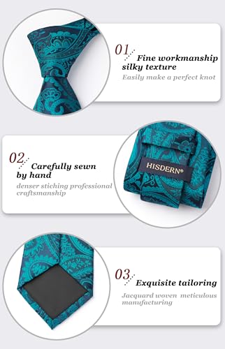 Image of HISDERN Ties for Men Paisley Tie and Pocket Square Woven Classic Floral Mens Ties Handkerchief Set Wedding Party Necktie