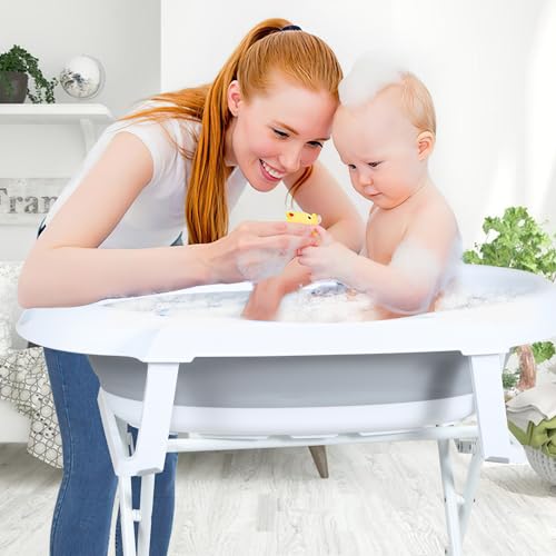 Miniatura 7 de Ansobea Bañera Plegable Para Bebés Con Estructura Y Soporte Antideslizante, Alfombrilla De Baño E Inserto Para Recién Nacidos - Color Gris