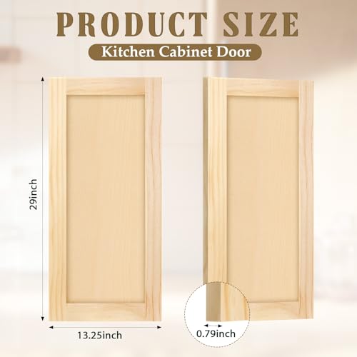 Cinnvoice 2 Pcs 13.25\'\' W x 29\'\' H Unfinished Pine Kitchen Cabinet Door Replacement with 4 Pcs Cabinet Hinges Wood Shaker Door Front Replacement for Kitchen, Bathroom, Vanity