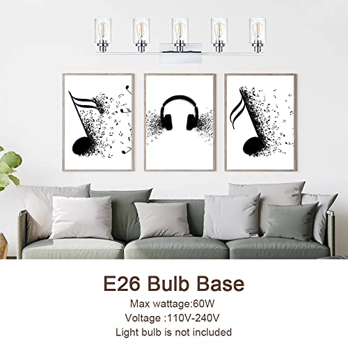 Image of MELUCEE 5-Light Chrome Bathroom Vanity Light Fixtures with Bubbled Glass Shades and Metal Base, Modern Bathroom Lights Over Mirror Indoor Wall Sconces for Kitchen Foyer (Patent No.: US D963914 S)