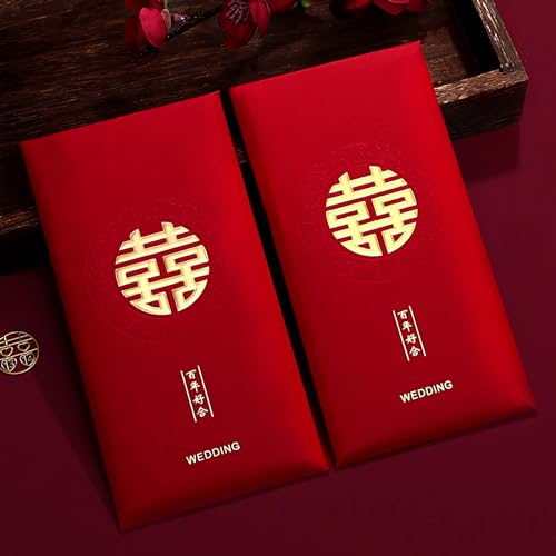 BAIWOVIS Chinese Red Envelopes for Wedding - 10 Pieces Traditional Double Happiness Red Packets, Lucky Money Envelopes of Chinese Xi, Gift for Chinese Wedding Accessories Hong Bao (8.8x17cm, A)
