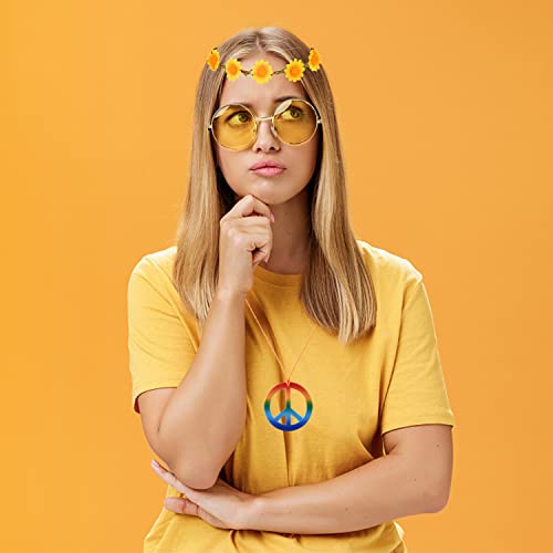 Magidove 15Pcs Hippie Headband Accessories 70S 80S Costume Set Hippie Sunglasses Necklace Disco Party Supplies For Women #TOP24