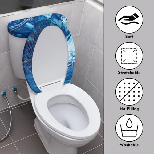 KUIFORTI Blue Marble Toilet Seat Cover Toilet Tank Cover Set of 2 Pcs Toilet Lid Cover Elongated Toilet Cover Toilet Top Cover Accessories - Thumbnail 3