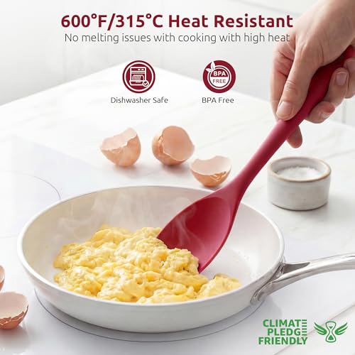 Image of U-Taste Silicone Cooking Spoon 600ºF Heat Resistant Scoop Spatula, Red