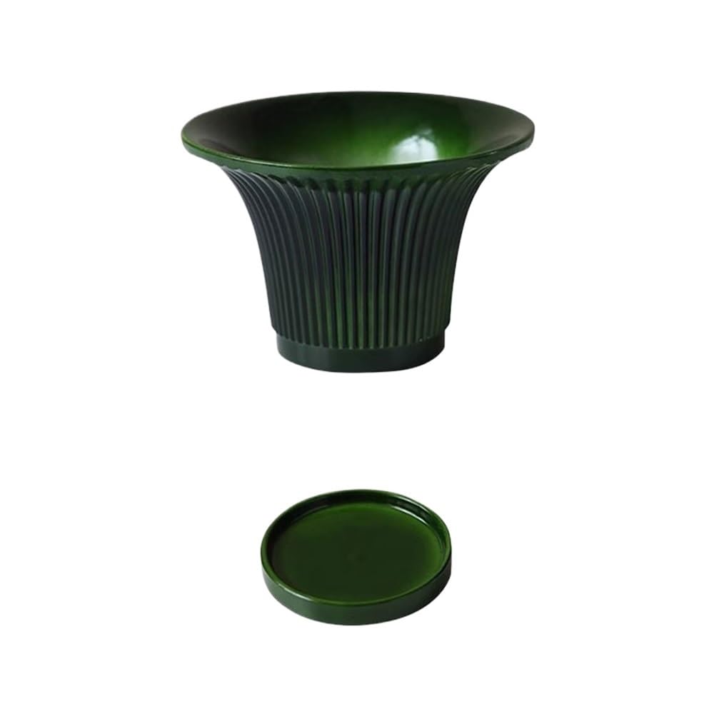 Doniczka Doniczka o okrągłej fakturze w paski, z otworem drenażowym i spodkami Tace Ceramiczna doniczka, do pokoju balkonowego Pojemnik na rośliny biurowe (3 kolory) Doniczka(Green)