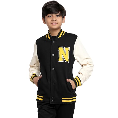 Image of Li'l Tomatoes Boys Winter Fleece Varsity Jacket | Warm Snap Button Baseball Style Sweatshirt | Casual Wear | 9-16 Years