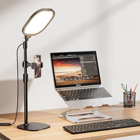 Led Desk Lamp for Home Office, 3000K-6500K Desk Ring Light with Adjustable Stand, Dimmable Computer Video Conference Light for Laptop Study, Zoom Meeting, Video Calls, Workbench, Task Cover