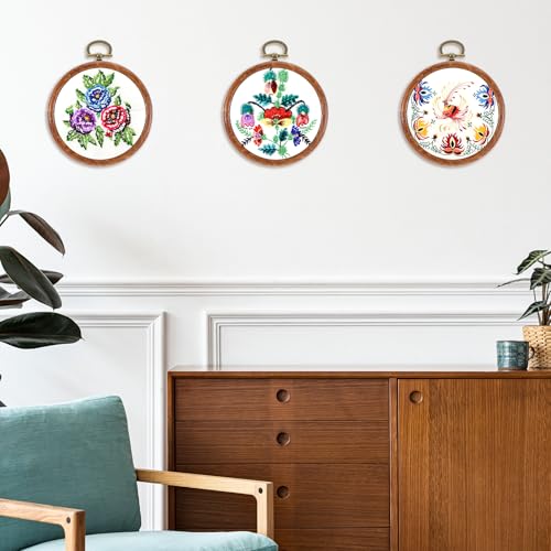 Image of cobee 15 Pcs 3 Inch Mini Embroidery Hoops, Imitated Wood Plastic Embroidery Frame for Display Circle Cross Stitch Hoop Ring Embroidery Hoops Set for Sewing Craft Hanging Ornaments