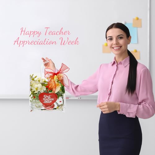 SilTriangle 30 Pcs End of The Year Teacher Gifts Bags Bulk with Handle 7.8 x 7.8 x 3.1'' Reusable Clear Teacher Gift Bag with Bow Ribbon Thank You PVC Plastic Bag for Graduation Party Supply(Classic) by SilTriangle - Image 3