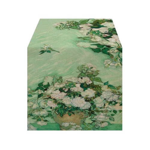 LOZULO Modern Frühling Van Gogh Rose Tischläufer,Sommer Saisonnal Küche Tisch Dekoration Drinnen Urlaub Party Dekor,Tischläufer Outdoor Abdichtung Table Runner 40x140 cm