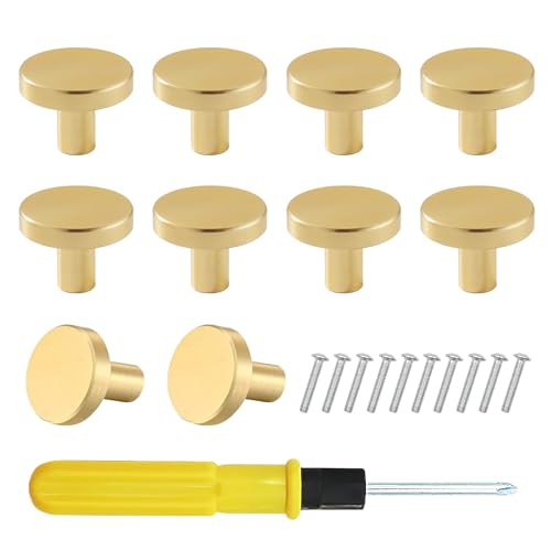 VEGCOO 10 Pcs Bouton de Meuble Or 25mm Aluminium Alliage Double Usage Tournevis Vis Poignée de Placard Moderne Ronde Gold 25 × 20 mm