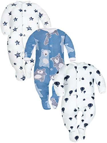 Sibinulo Infant Newborn Baby Boys & Girls Sleepsuits with Feet for Toddler 100% Eco Cotton, 0-24 months(Anti-Slip Feet in Sizes 9-24 Months) pack of 3