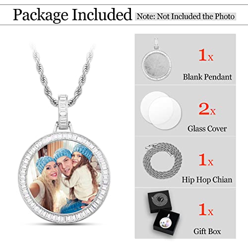 Yimeraire Blank Pendant Custom Picture Necklace Personalized Photo Necklace Keychain Customize Memory Medallion Necklace Iced Out With 24" Rope Chain Hip Hop Jewelry Diy Craft #TOP1